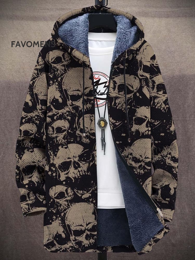 Stacked Human Skulls Unisex Plush Thick Long-Sleeved Sweater Cardigan Coat Colorful / S