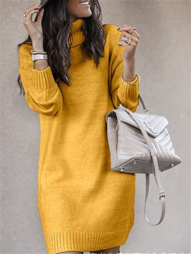 Women's Floral Printed Graphic Turtle Neck Long Sleeve Maxi Dress