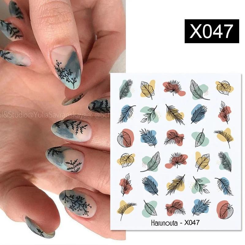 1Pc Spring Water Nail Decal And Sticker Flower Leaf Tree Green Simple Summer DIY Slider For Manicuring Nail Art Watermark