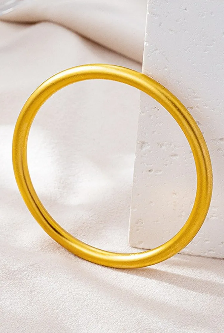 Unisex Matte Gold Bangle Bracelet with Lotus Motif