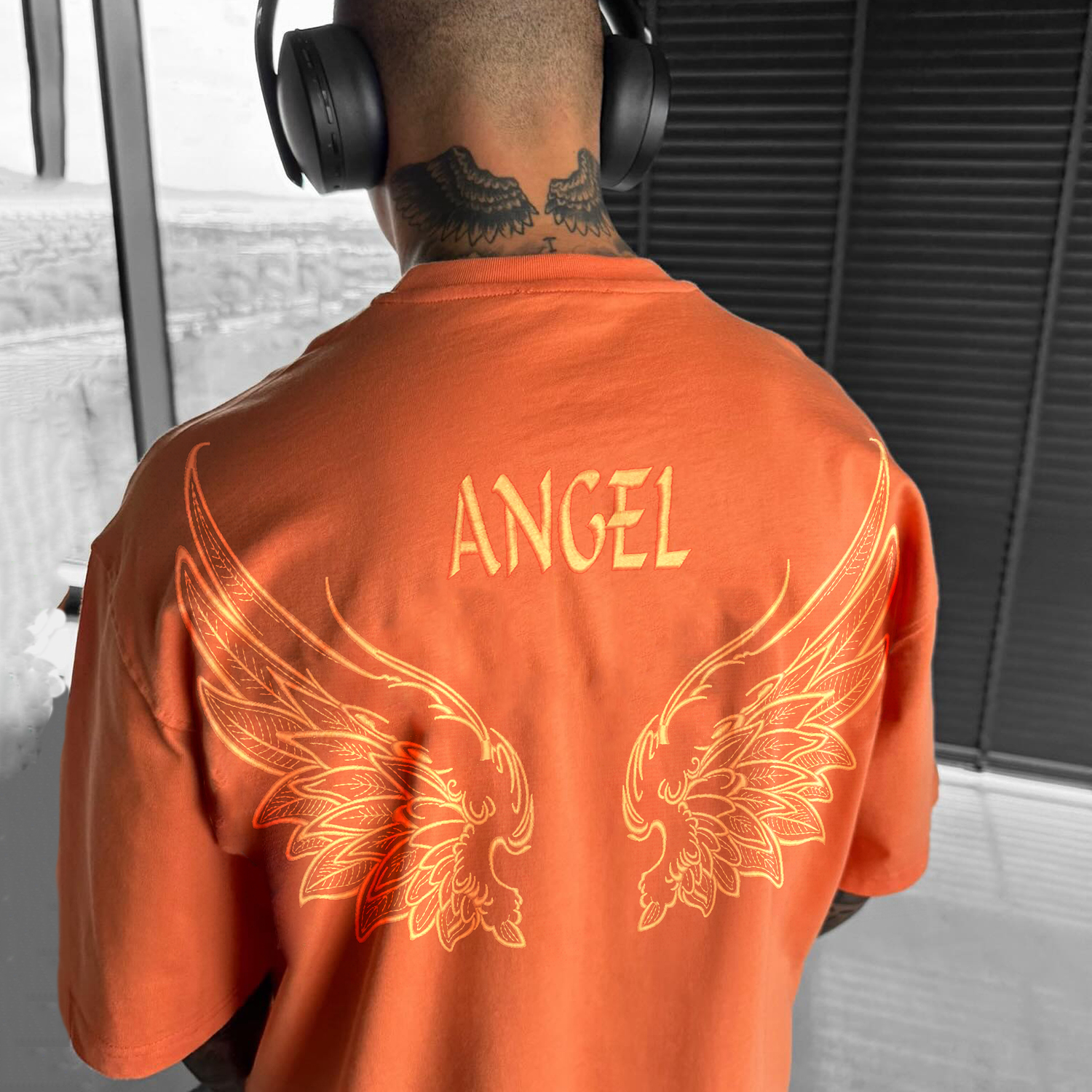 Casual Angel Letter Wings Print Oversized T-Shirt