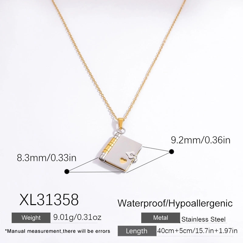 Vintage Style Classic Style Book Envelope Heart Shape Titanium Steel Plating Pendant Necklace
