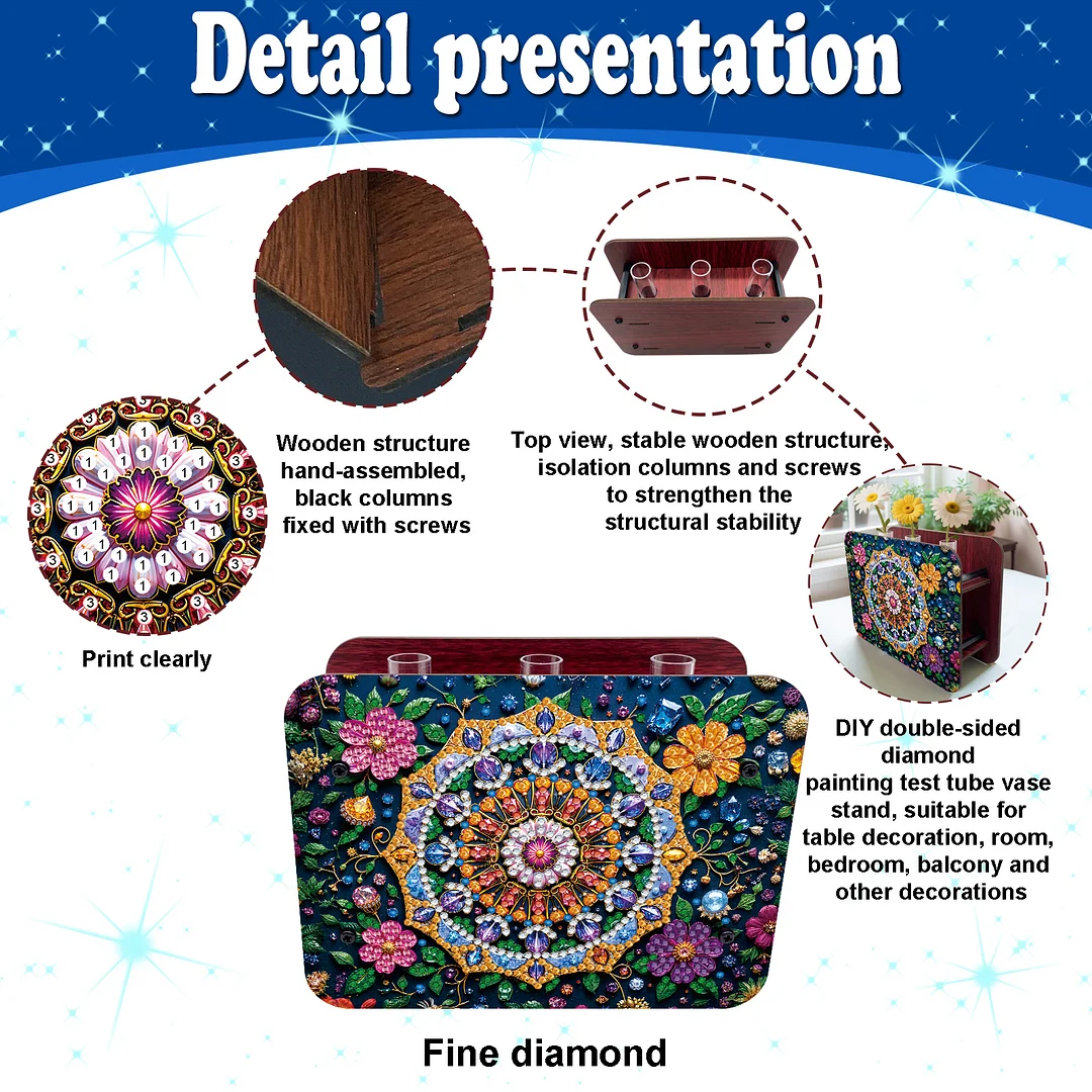 Mandala DIY Flower Vase Wooden Double Sided Desktop Diamond Art Kit Home Decor