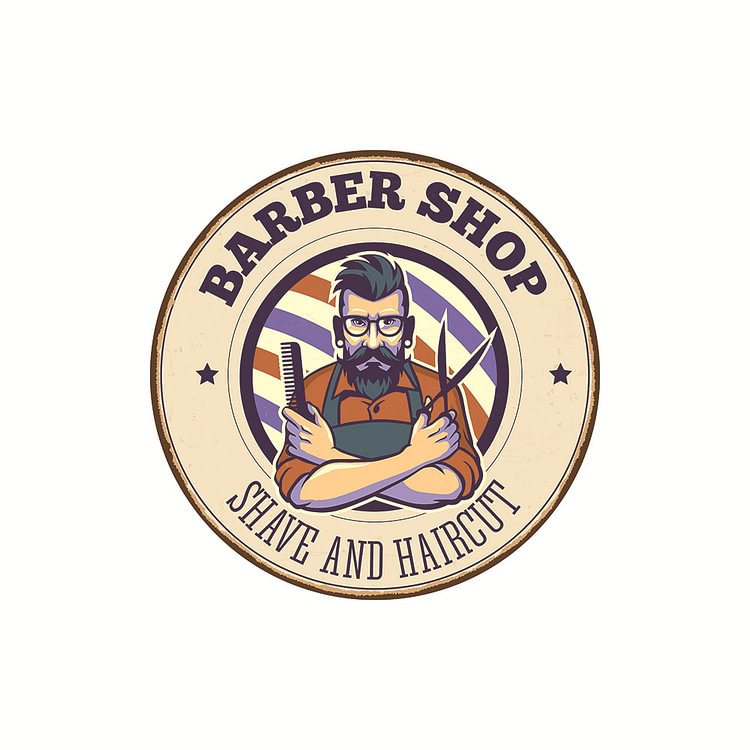 30*30cm - Barbershop - Round Tin Signs/Wooden Signs
