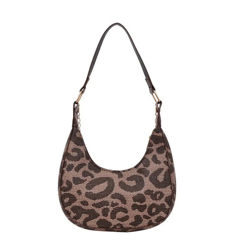 Plaid Canvas Women's Bag New PU Leather Crescent Shoulder Bag Fashionable Simple Zipper Pure Color Handbags for Women 2022