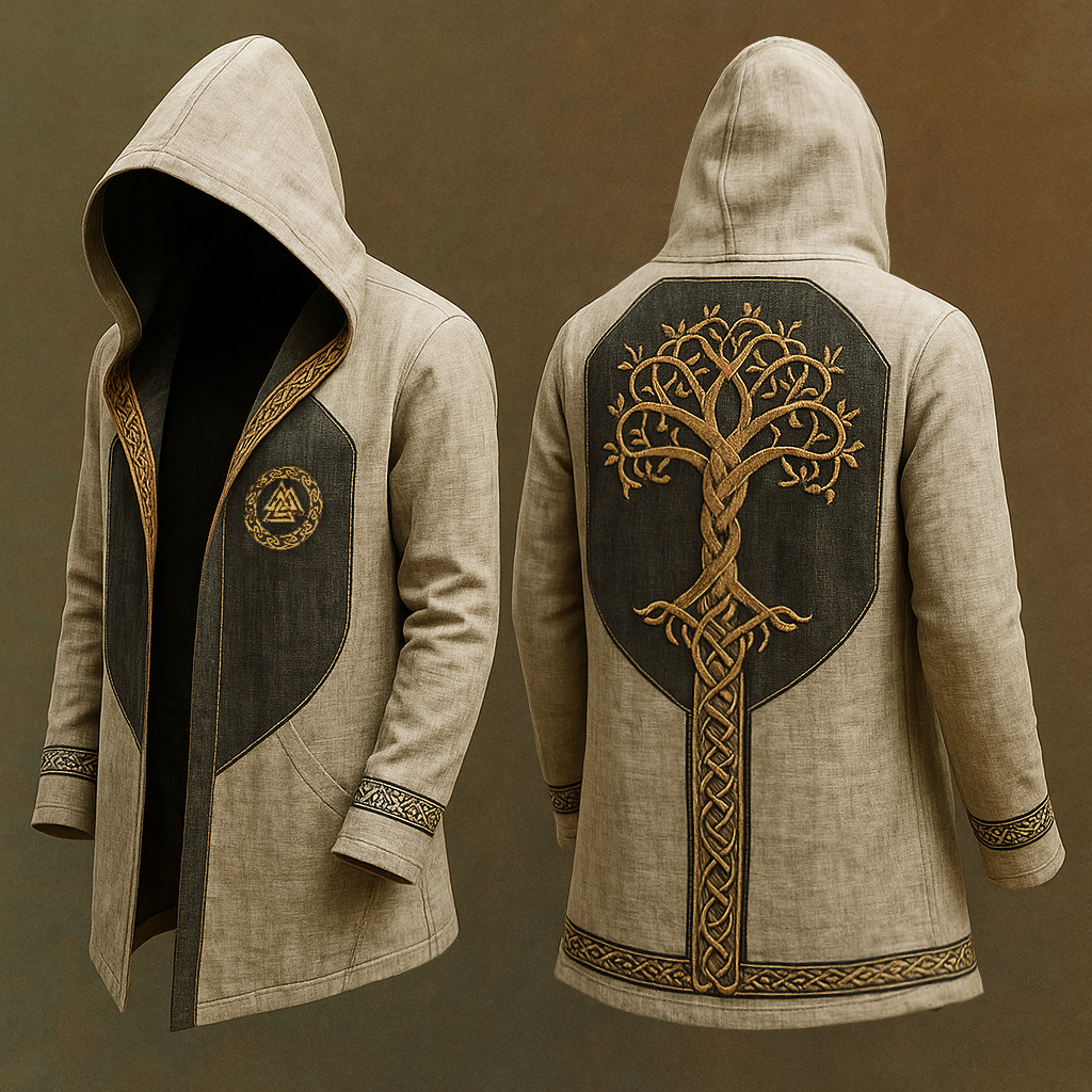 Men's Viking Nordic Tree Of Life 3D Print Vintage Hooded Jacket / Rvogue / Rvogue