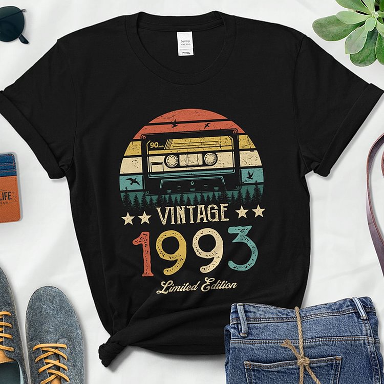 Magnetic Tape Vintage 1993 Limited Edition Woman Tshirts Retro 29th 29 Years Old Birthday Party Gift Femme T Shirts Classic Tops