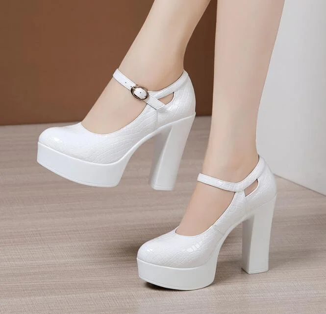 2022 New Spring Autumn Casual High-heeled Shoes Sexy  Thick Heels Platform Pumps Black White Size 43  High Heels Sexy