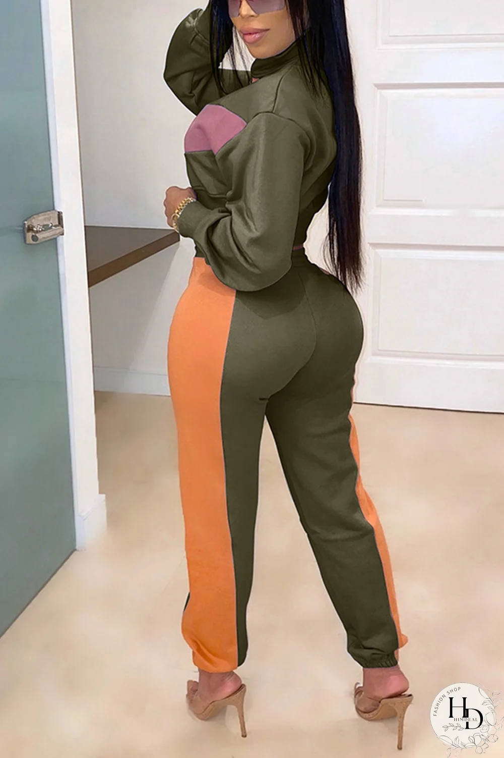 Black Street Split Joint Turtleneck Long Sleeve Two Pieces