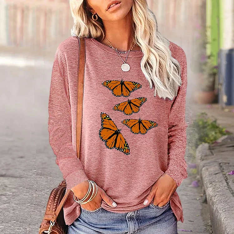 Colorful butterflies Round Neck Long Sleeves_G287-0023481