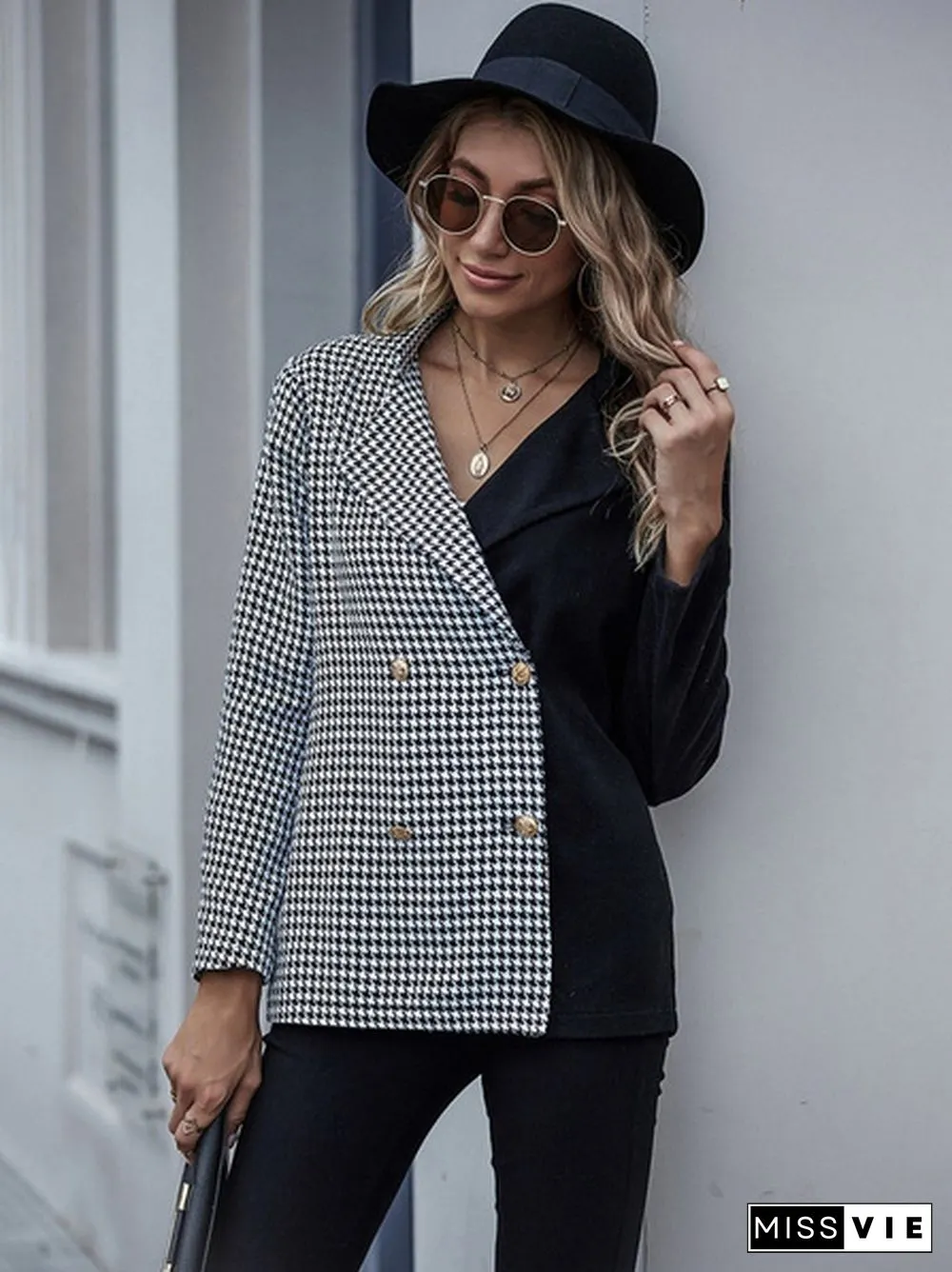 Womens Fashion Patchwork Blazer Jacket Office Work Business Outfit Lady Lapel Long Sleeve