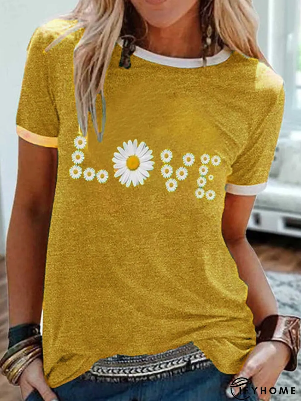 Green Casual Short Sleeve Printed T-shirt | IFYHOME