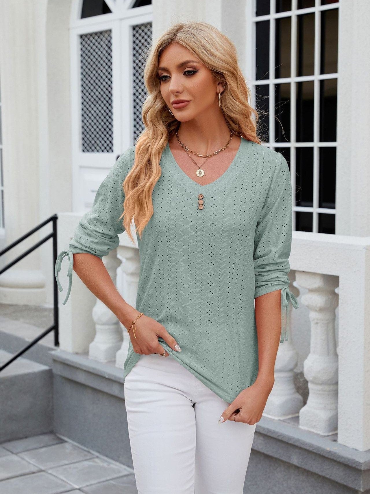 Grey Ribbed Knit Top with Short Sleeves