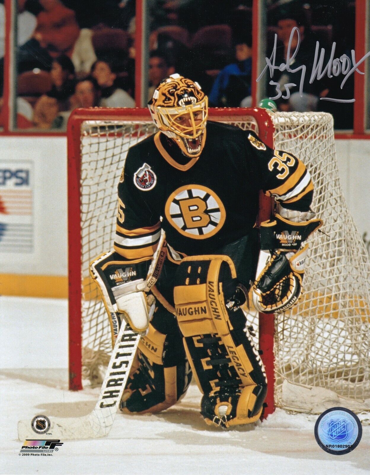 ANDY MOOG BOSTON BRUINS ACTION SIGNED 8x10