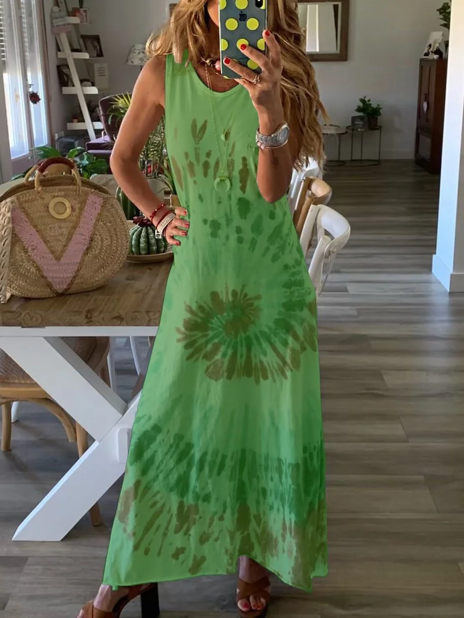 Tie-dye Printed Sleeveless Dress