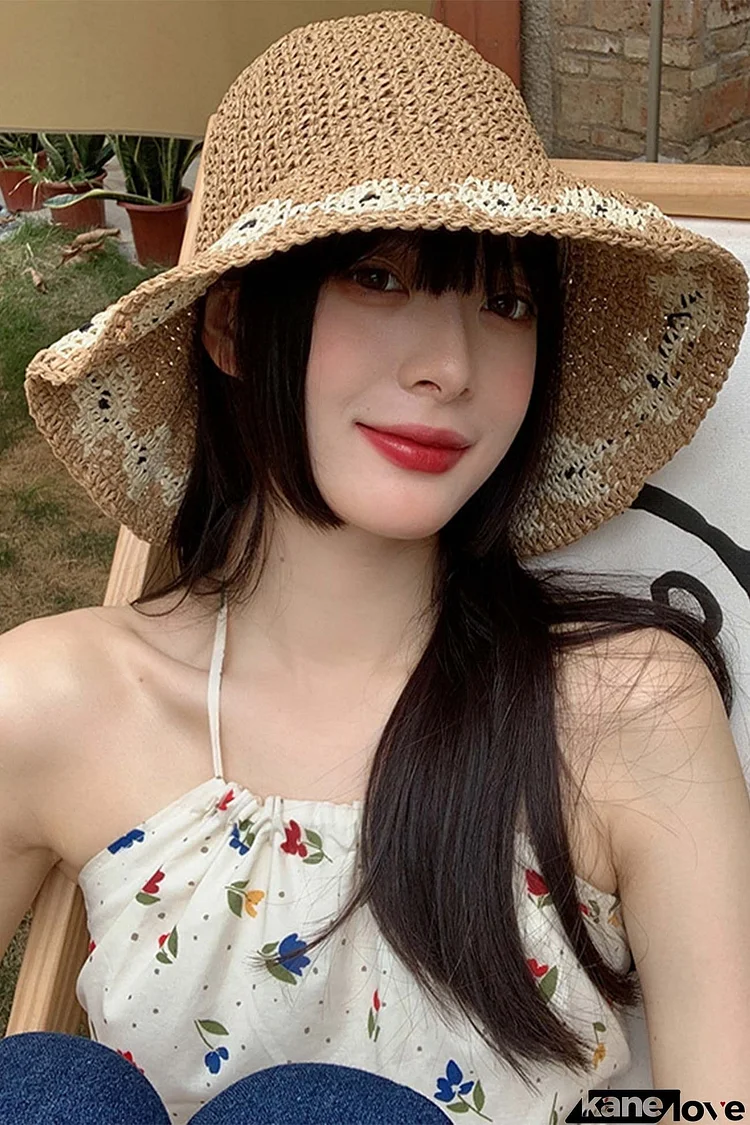 Packable Floral Weave Straw Hat