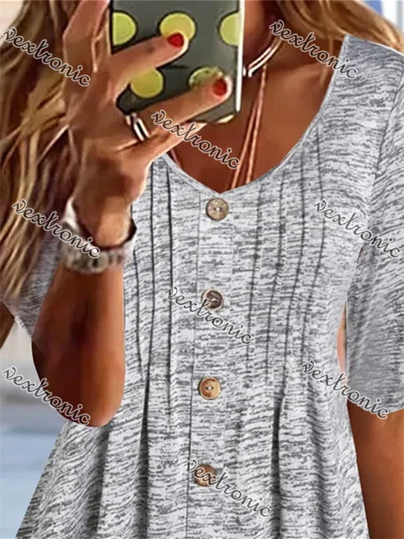 Women Half Sleeve V-neck Solid Color Dress