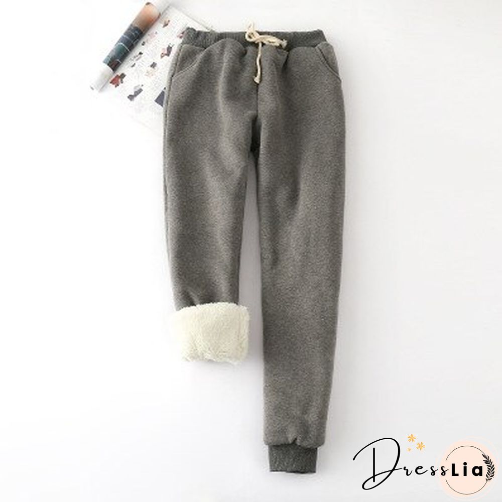 Winter Lambskin Thicker Elastic Waist Pants Loose Solid Color Cotton Harem Pants Women Casual Warm Trousers