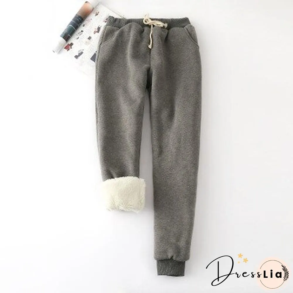 Winter Lambskin Thicker Elastic Waist Pants Loose Solid Color Cotton Harem Pants Women Casual Warm Trousers