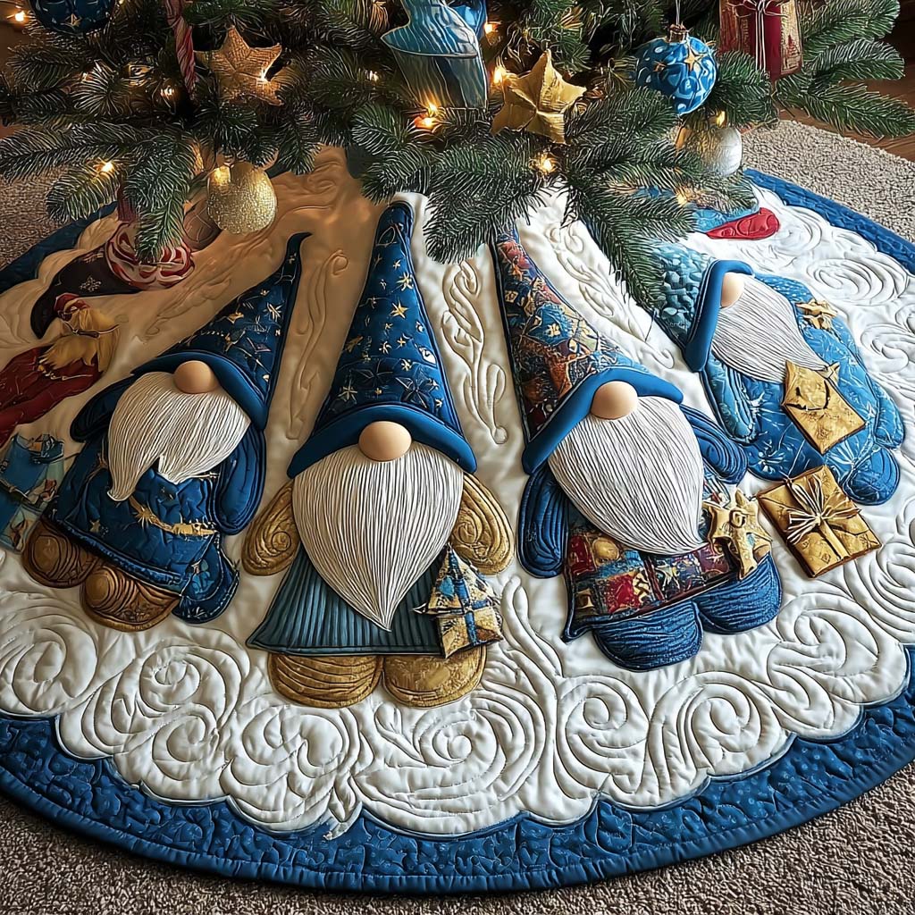 Whimsical Gnome Christmas Quilted Tree Skirt NCU0NT11115