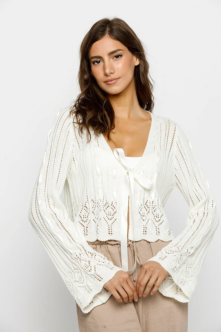 Lila Ribbon Tie Knit Cardigan