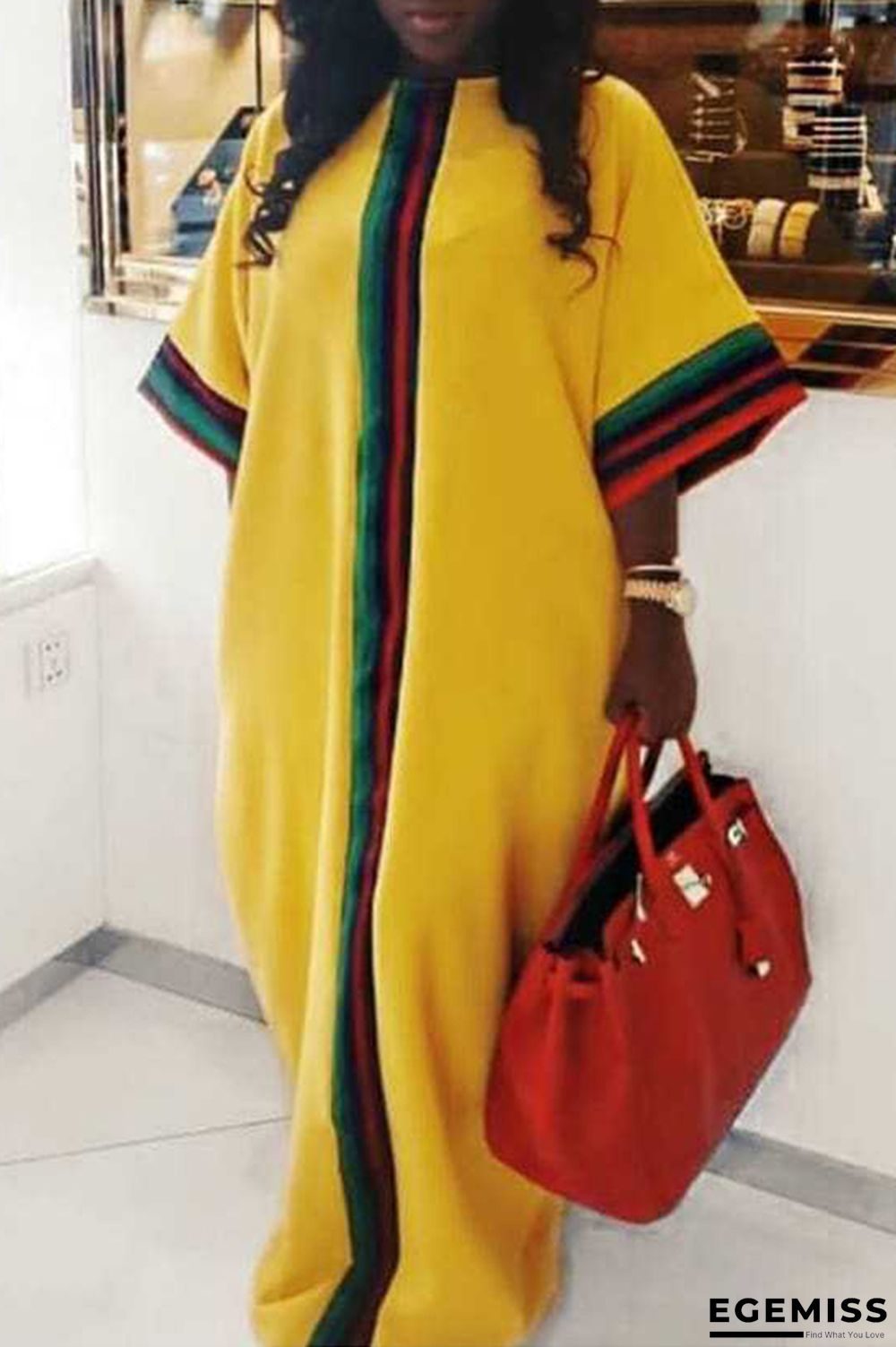 Yellow Fashion Sexy Cap Sleeve 3/4 Length Sleeves O neck Straight Floor-Length asymmetrical Casual Dresses | EGEMISS