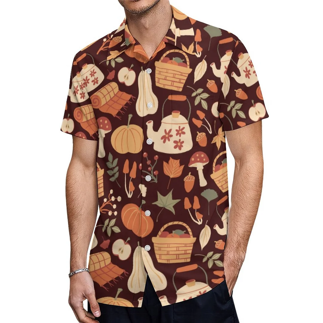 Cozy Fall Apple Picking Picnic Cute Hawaiian Shirt Mens Button Down Plus Size Tropical Hawaii Beach Shirts