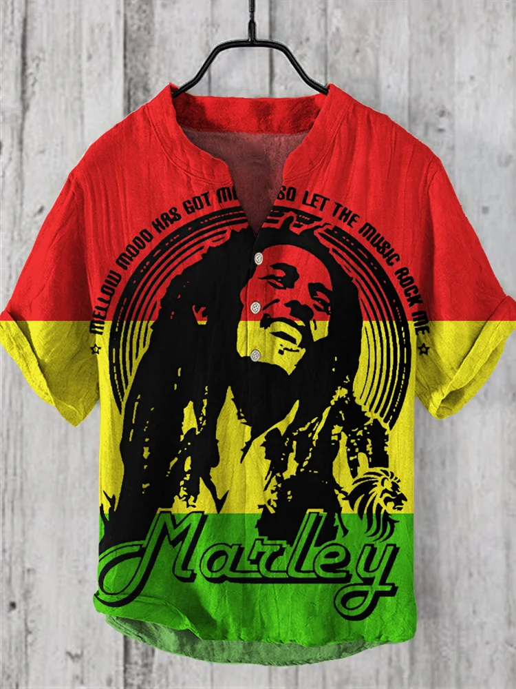 Reggae Rock Art Print Linen Blend Cozy Shirt
