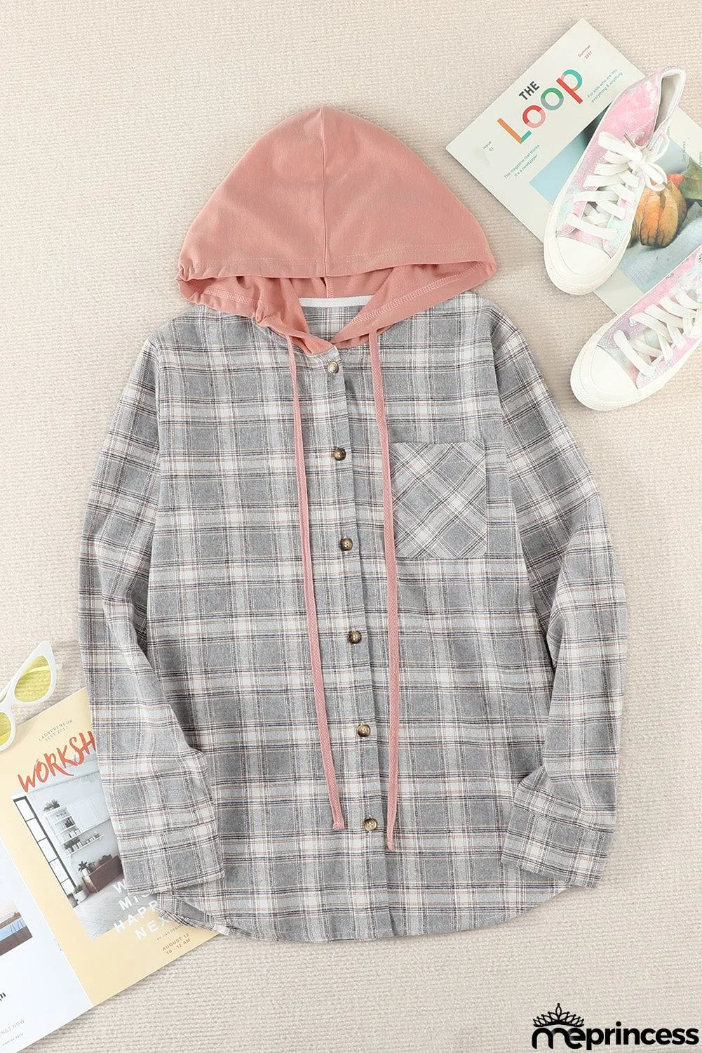 Plaid Hooded Shirt Coat
