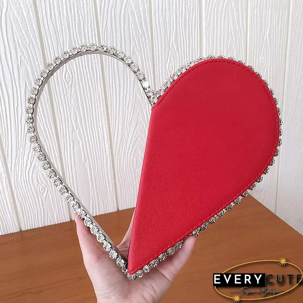 Red Heart Shaped Party Evening Clutch Bags with Crystal