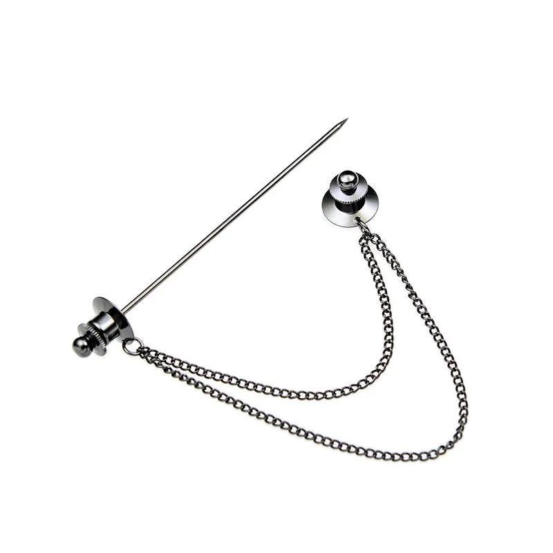 French Shirt Collar Needle Brooch Prevent Exposure Unisex Business Wedding Ceremony Copper Fringed Chain Classic High Quality