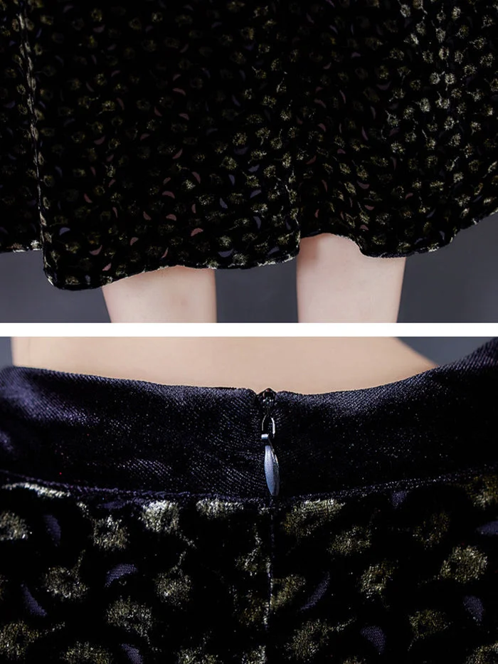 Half High Neck Gold Velvet Dress