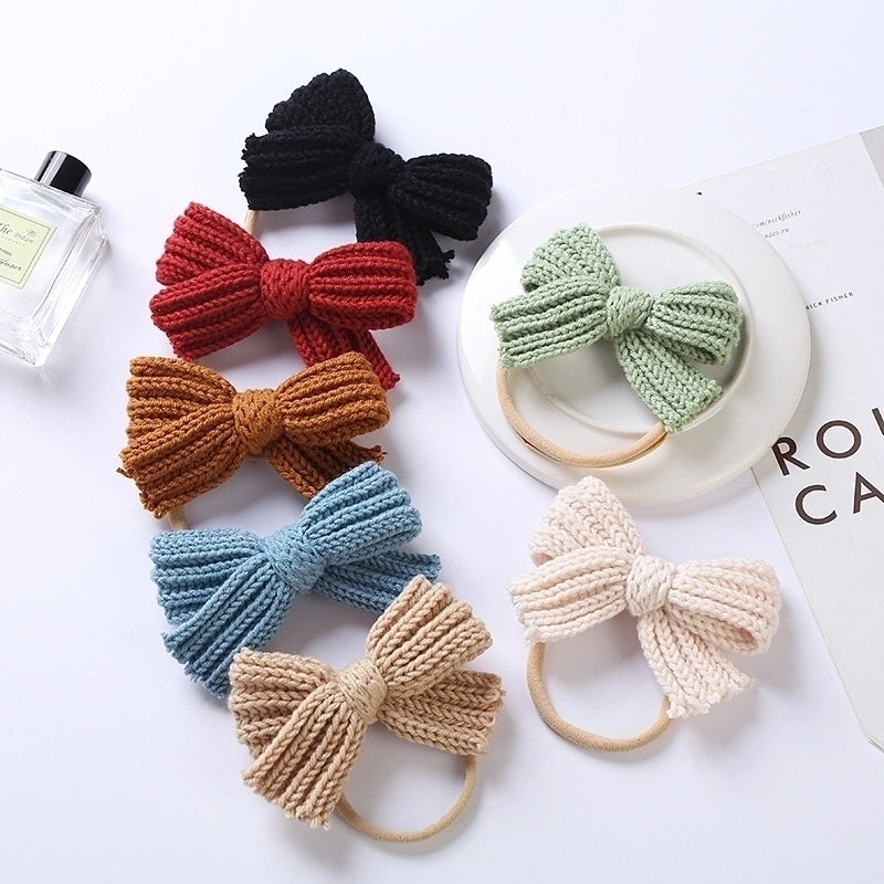 7-color Autumn And Winter New Baby Wool Bow Nylon Headband