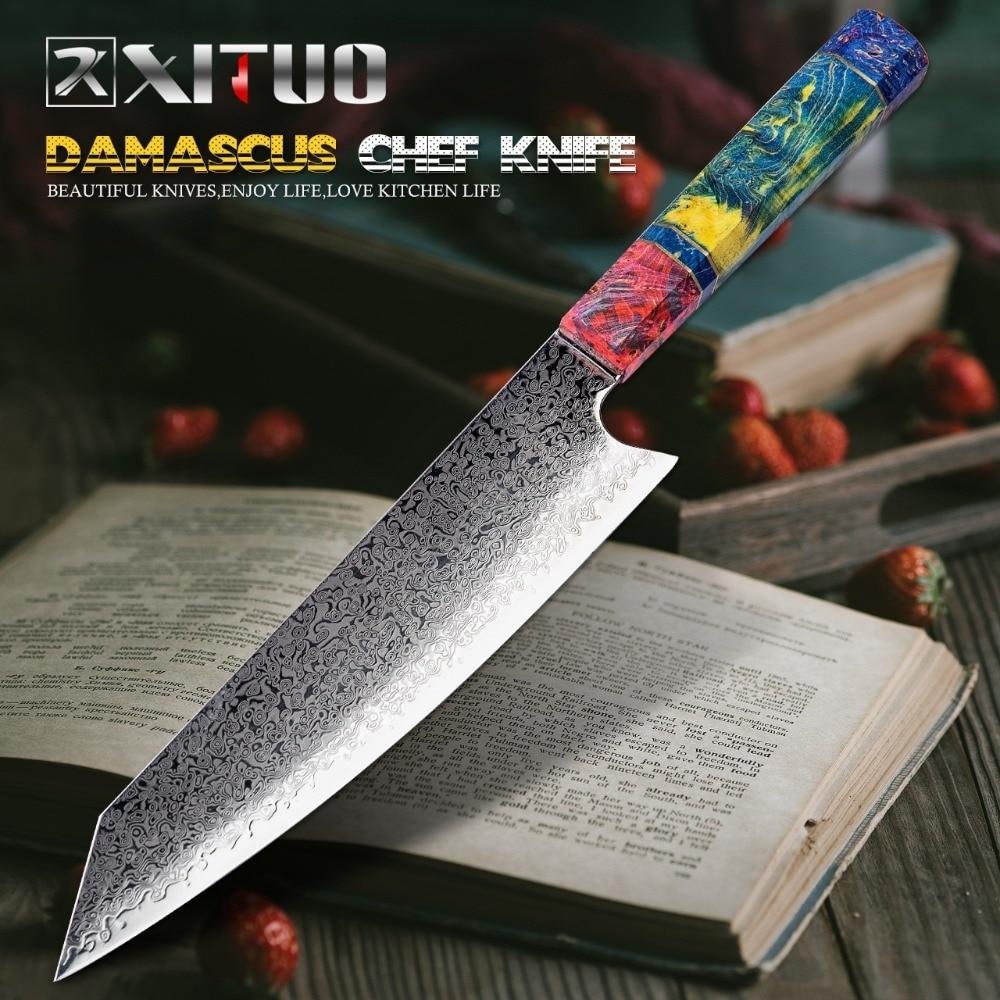XITUO Chef's Nakiri Knife 67 Layers Japanese Damascus Steel Damascus Chef Knife 8 Inch Damascus Kitchen Knife Solidified Wood HD