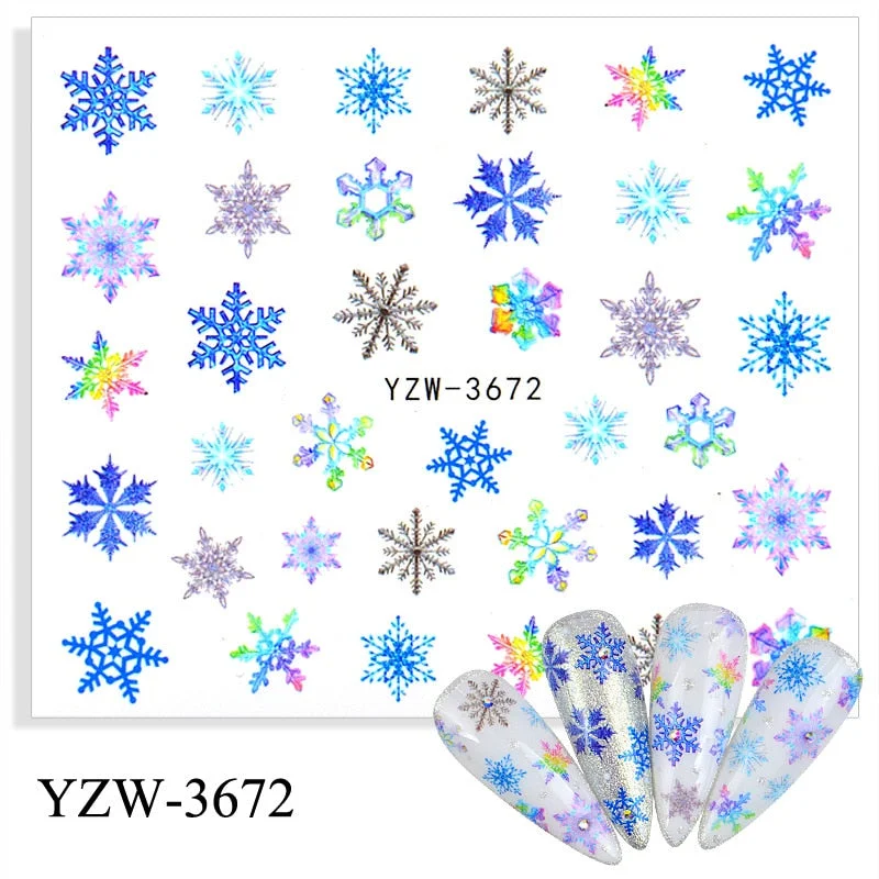 1pcs Autumn Winter Nail Sticker Robin Snow Flower New Year Halloween Christmas 3D Decals Nail Art Design Decor Accessories-Nail Inspo