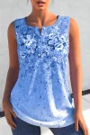 Plus Size Button Detail Floral Print Casual Tank Top