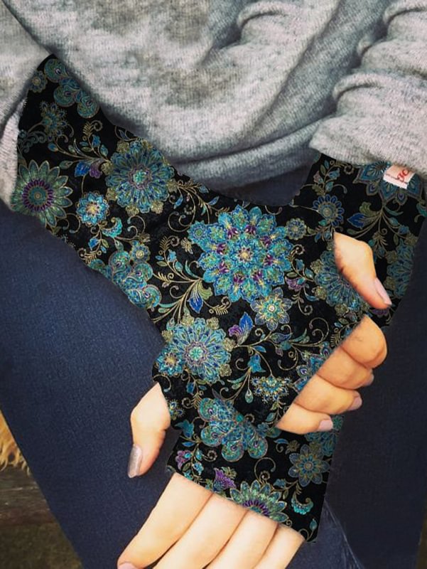 Floral vintage print fingerless gloves