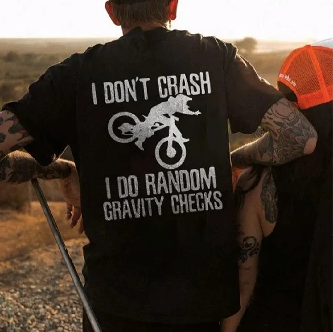 I DON'T CRASH I DO RANDOM CRAVITY CHECKS Black Print T-shirt
