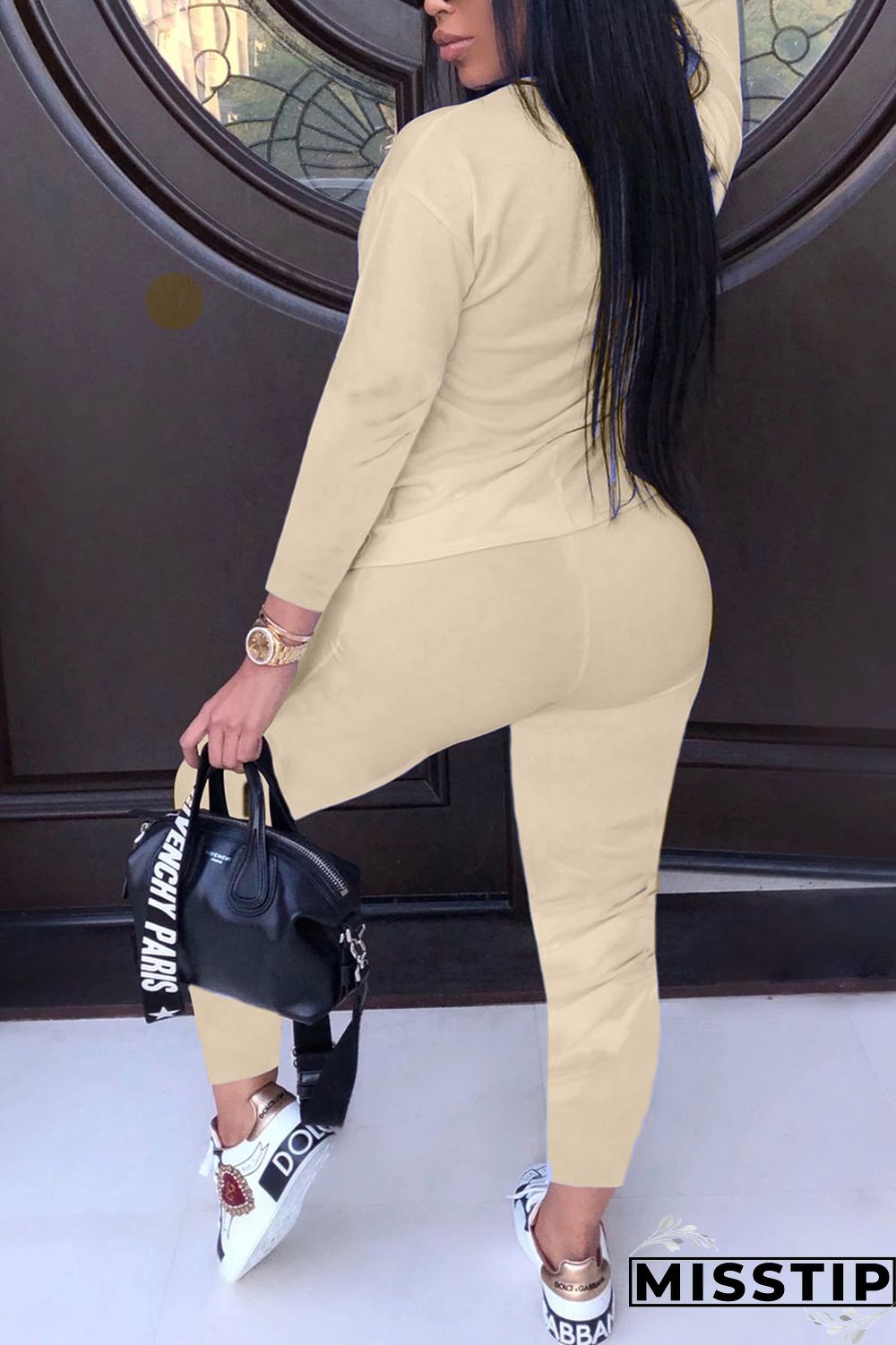 Khaki Casual Patchwork Embroidered O Neck Long Sleeve Two Pieces