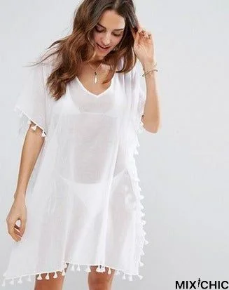 Women's Foreign Trade Round-Necked Chiffon Tassel Dress Large Size