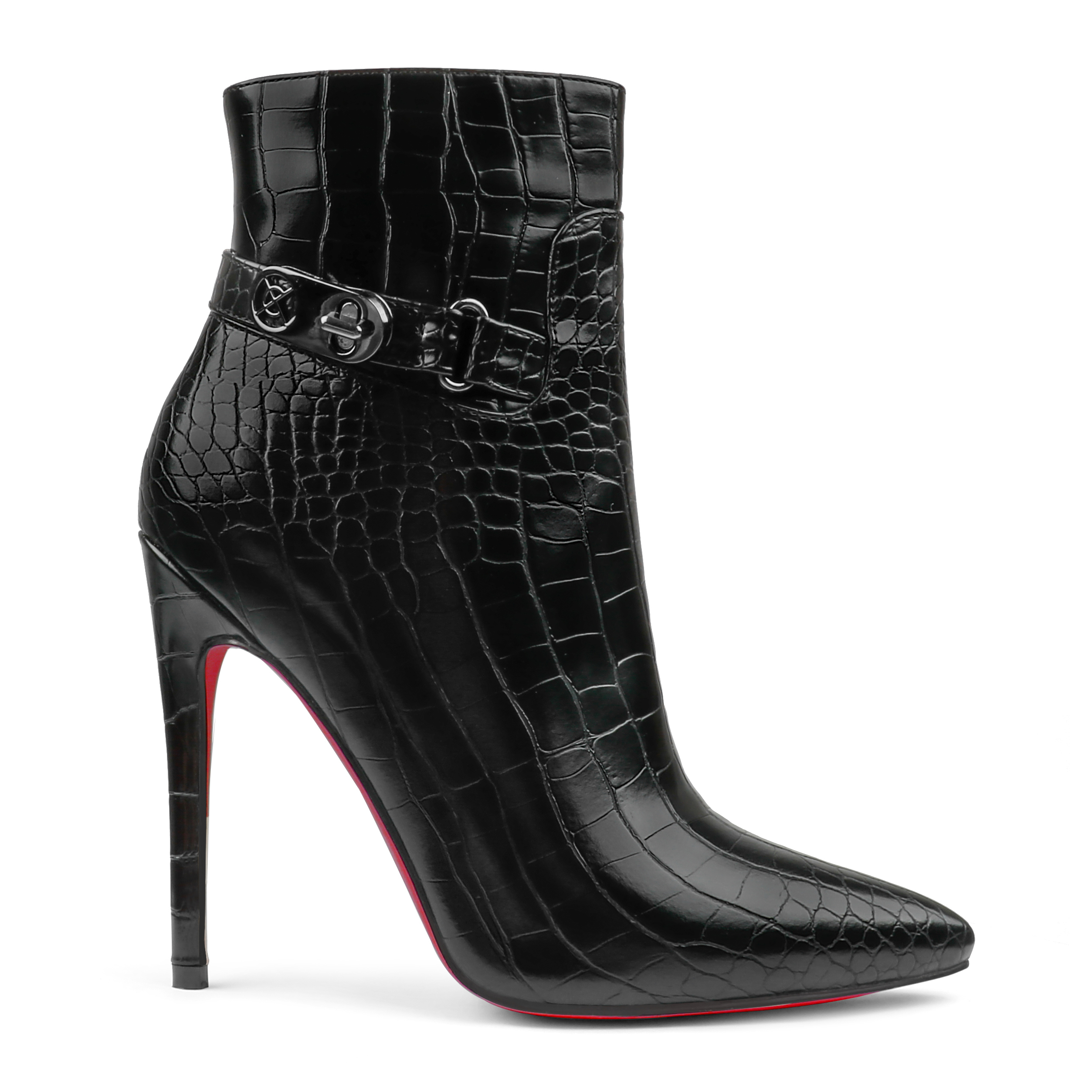 120mm Women's Ankle Boots Closed Pointed Toe Red Bottom Shoes Fashionable Stilettos Autumn Dress Booties-MERUMOTE