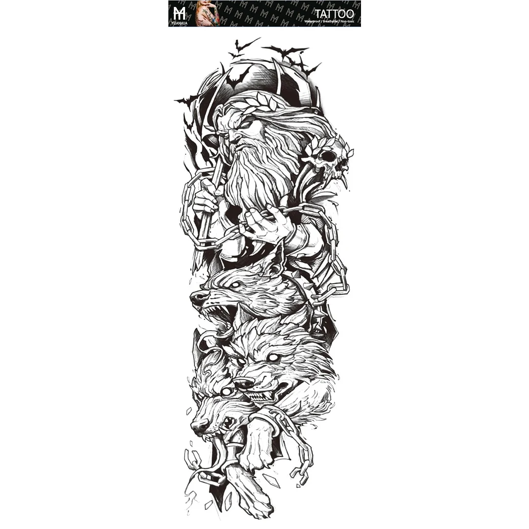 Fake Tattoo Lion Warrior For Men Waterproof Temporary Snake Flower Sticker Totem Geometric Full Arm Large Size Sleeve Tatoo Boys