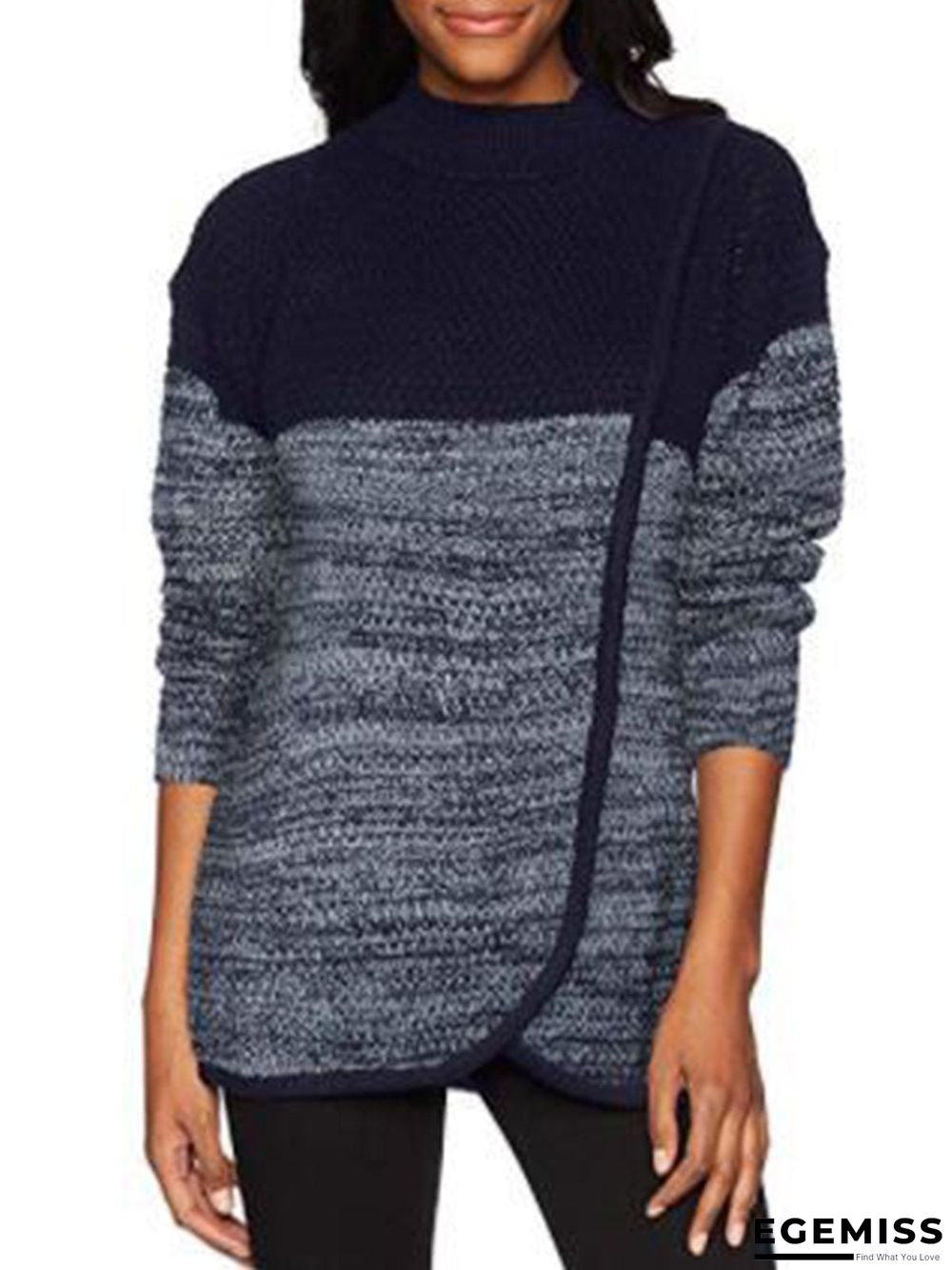 Blue Acrylic Casual Color-block Solid Sweater | EGEMISS
