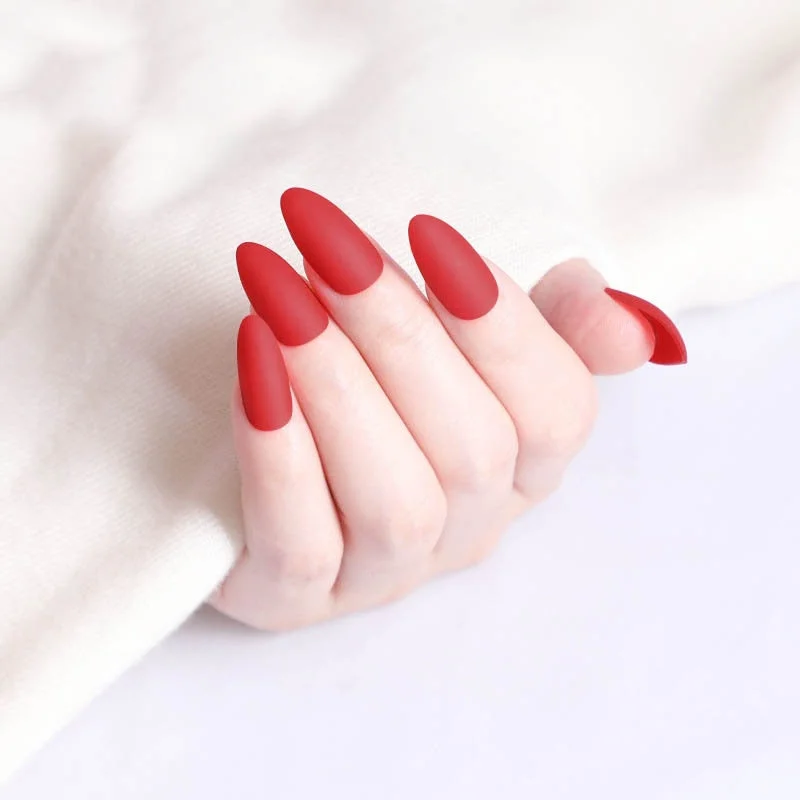 24Pcs Full Cover press on Pointed Head Scrub Fresh Temperament Orange false nails matte Wearable Stiletto Fake Nails with Glue-Nail Inspo