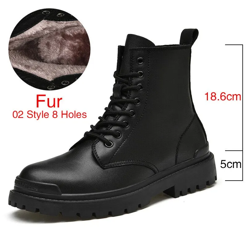 DEKABR Warm Winter Ankle Boots Men Casual Genuine Leather Shoes Lace-Up Platform Waterproof Work Mens Boots Military Army Boots