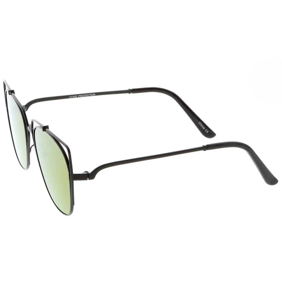Women's Open Metal Cat Eye glasses With Mirrored Flat Lens And Slim Arms 55mm