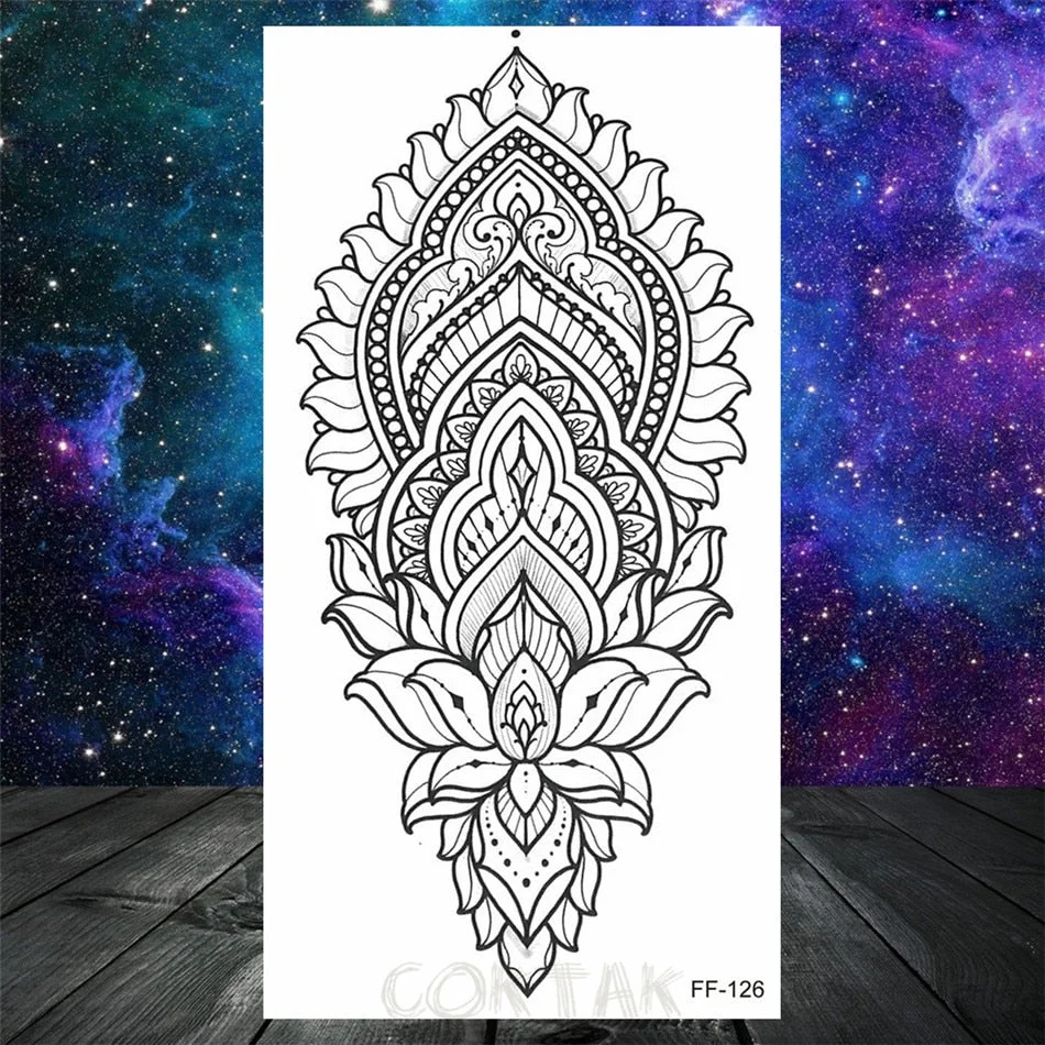 Lotus Flower Temporary Tattoo For Women Girls Snake Peony Lily Rose Chains Tattoos Sticker Black Blossom Fake Transferable Tatoo