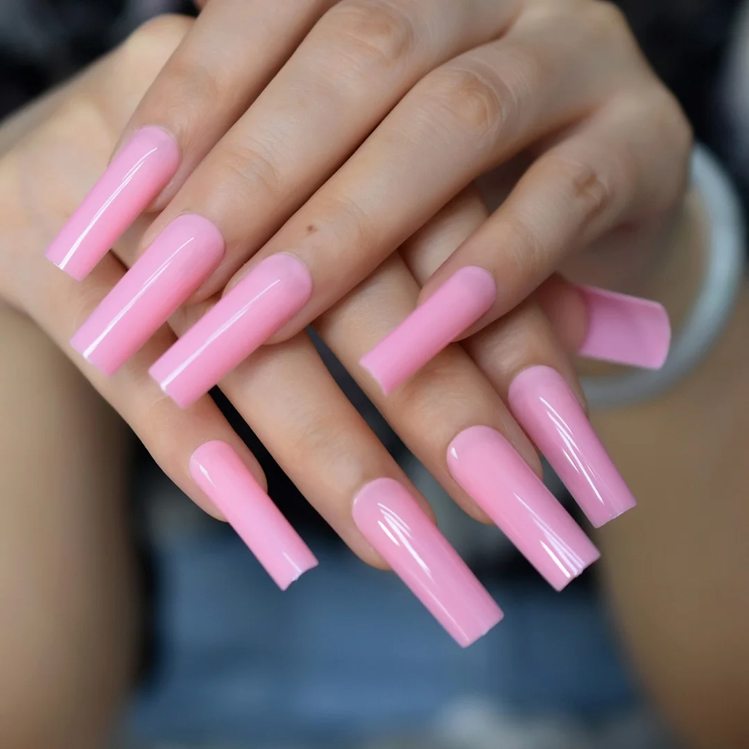 Glossy Big Glossy Fake Nials Reusable Square Nails Dark Green Medium Long Nails Manicure Design Fake Nails Pure Color To Choose-Nail Inspo