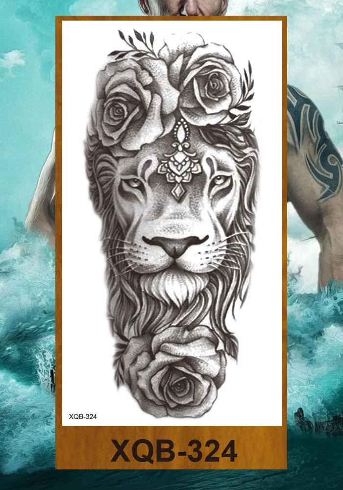 Temporary Tattoo Stickers Feather Totem Tiger Wolf Lion King Cheetah Men Women Adults Girl Flower Arm Body Fake Tatoo Waterproof