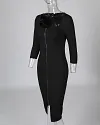Sexy Zipper Up Split Bodycon Dress Black Dresses